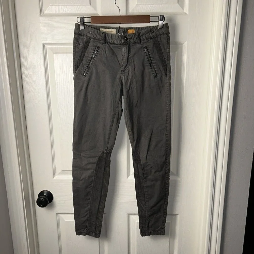 Anthropologie Pilcro Gray Zipper Velvet Moto Straight Leg Ankle Jeans Size 4